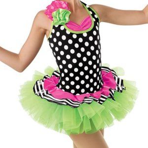 Christmas Cute Green & Pink Polka Dot, Halter Top Corset Dance Costume